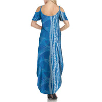 Hawaii Prince Kuhio Family Matching Summer Maxi Dress and Hawaiian Shirt Blue Hawaiian Lau Maia With Leis LT05 - Polynesian Pride