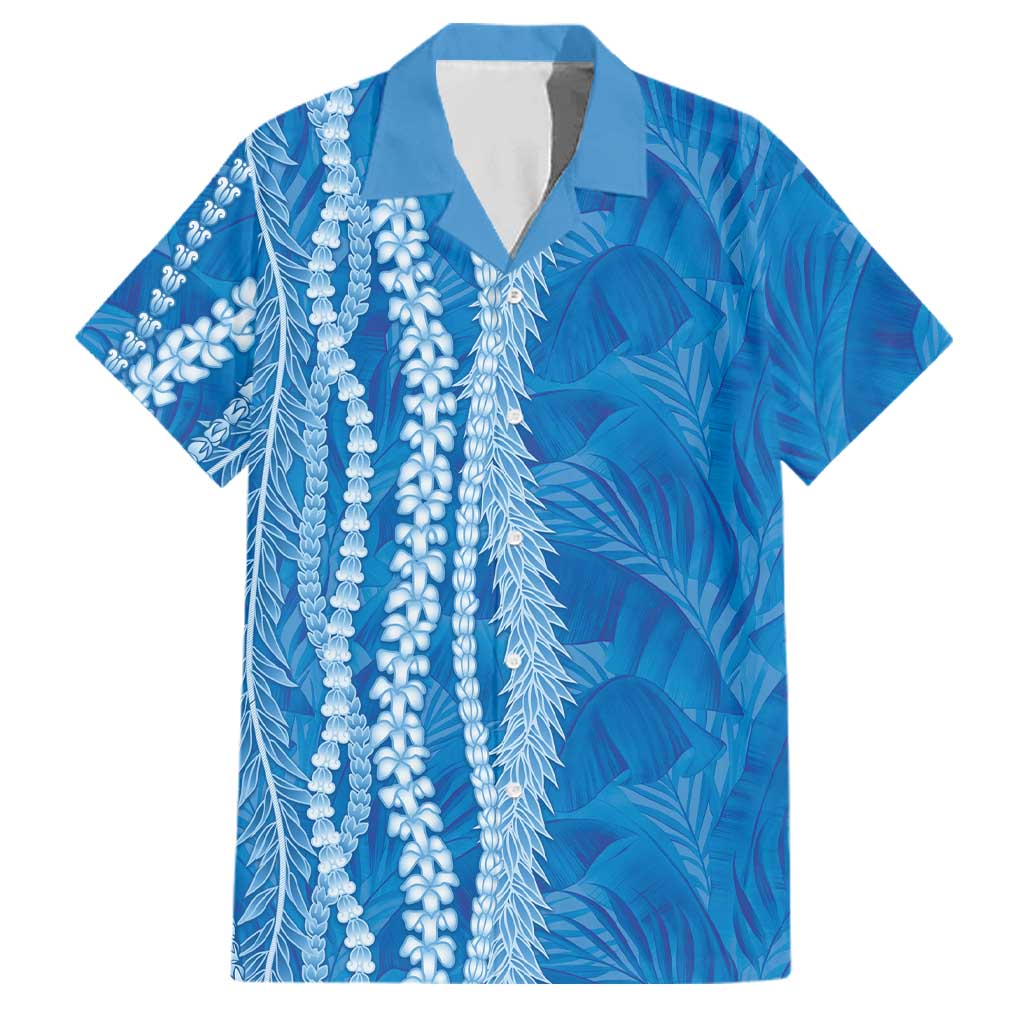 Hawaii Prince Kuhio Family Matching Tank Maxi Dress and Hawaiian Shirt Blue Hawaiian Lau Maia With Leis LT05 Dad's Shirt - Short Sleeve Blue - Polynesian Pride