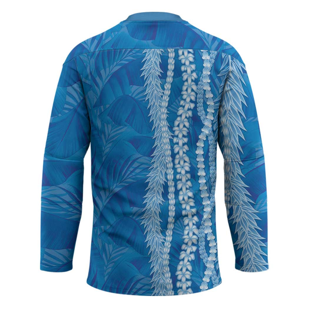 Hawaii Prince Kuhio Hockey Jersey Blue Hawaiian Lau Maia With Leis LT05 - Polynesian Pride