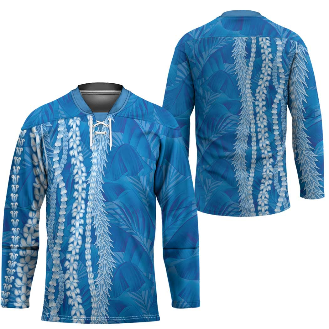 Hawaii Prince Kuhio Hockey Jersey Blue Hawaiian Lau Maia With Leis LT05 - Polynesian Pride