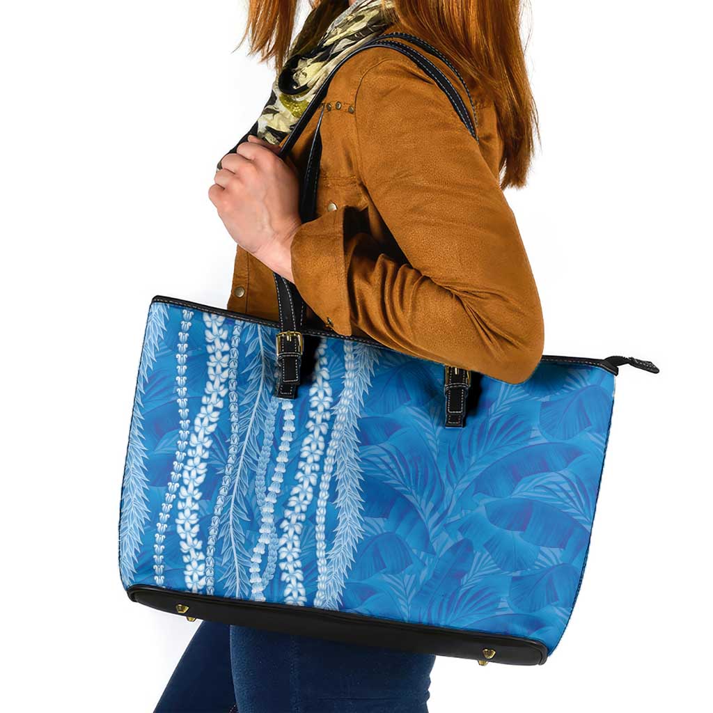 Hawaii Prince Kuhio Leather Tote Bag Blue Hawaiian Lau Maia With Leis