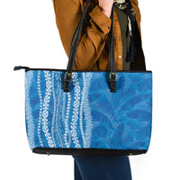 Hawaii Prince Kuhio Leather Tote Bag Blue Hawaiian Lau Maia With Leis