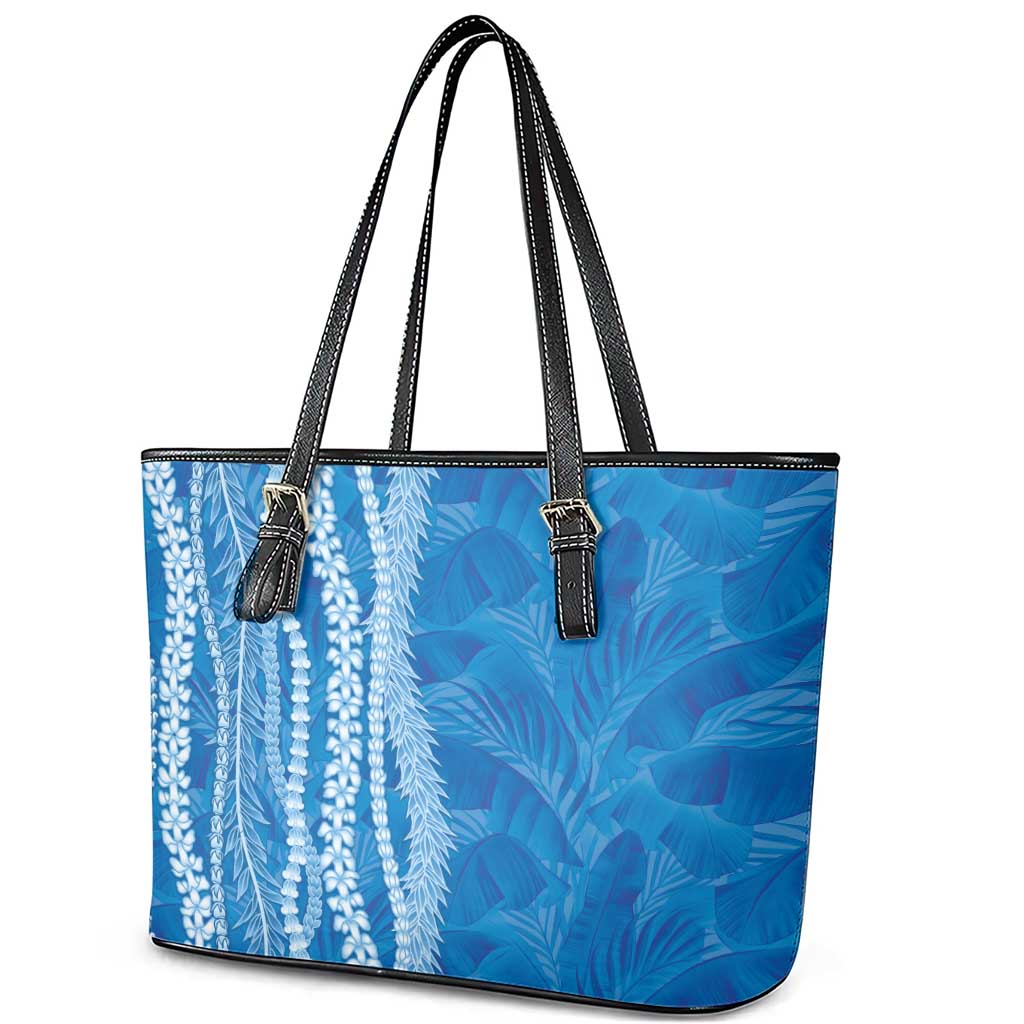 Hawaii Prince Kuhio Leather Tote Bag Blue Hawaiian Lau Maia With Leis
