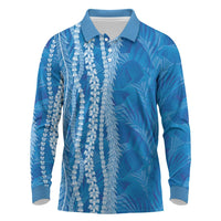 Hawaii Prince Kuhio Long Sleeve Polo Shirt Blue Hawaiian Lau Maia With Leis LT05 Blue - Polynesian Pride