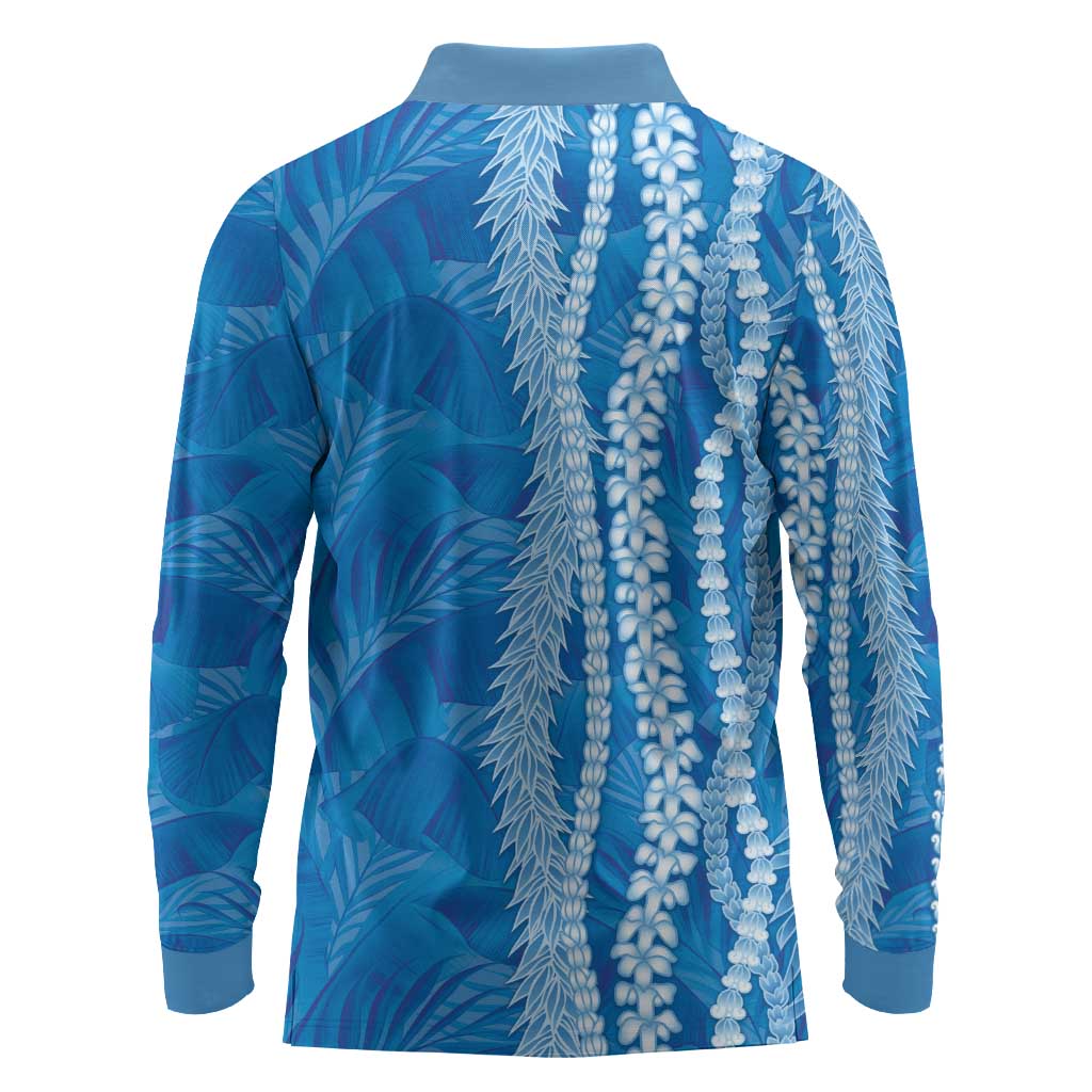 Hawaii Prince Kuhio Long Sleeve Polo Shirt Blue Hawaiian Lau Maia With Leis LT05 - Polynesian Pride