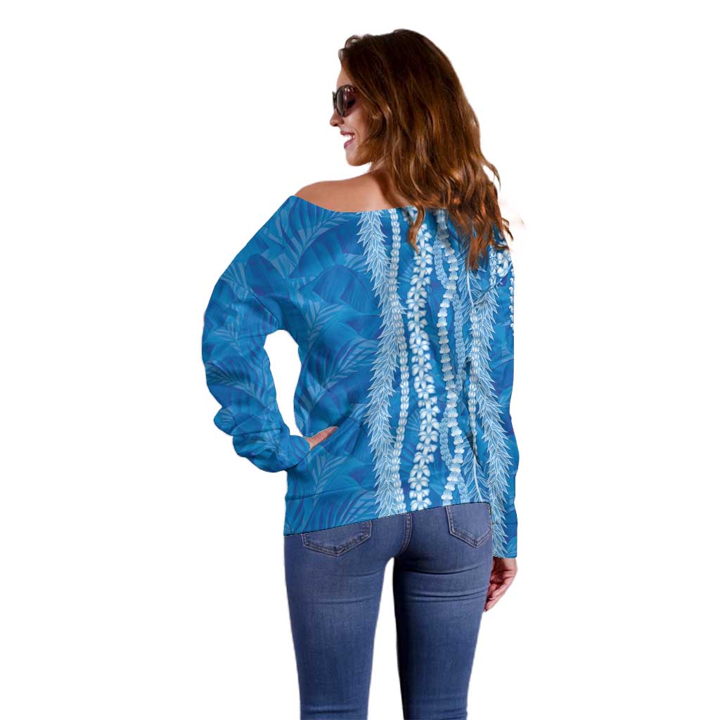 Hawaii Prince Kuhio Off Shoulder Sweater Blue Hawaiian Lau Maia With Leis
