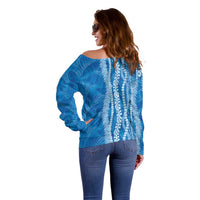 Hawaii Prince Kuhio Off Shoulder Sweater Blue Hawaiian Lau Maia With Leis
