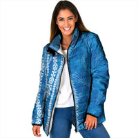 Hawaii Prince Kuhio Padded Jacket Blue Hawaiian Lau Maia With Leis