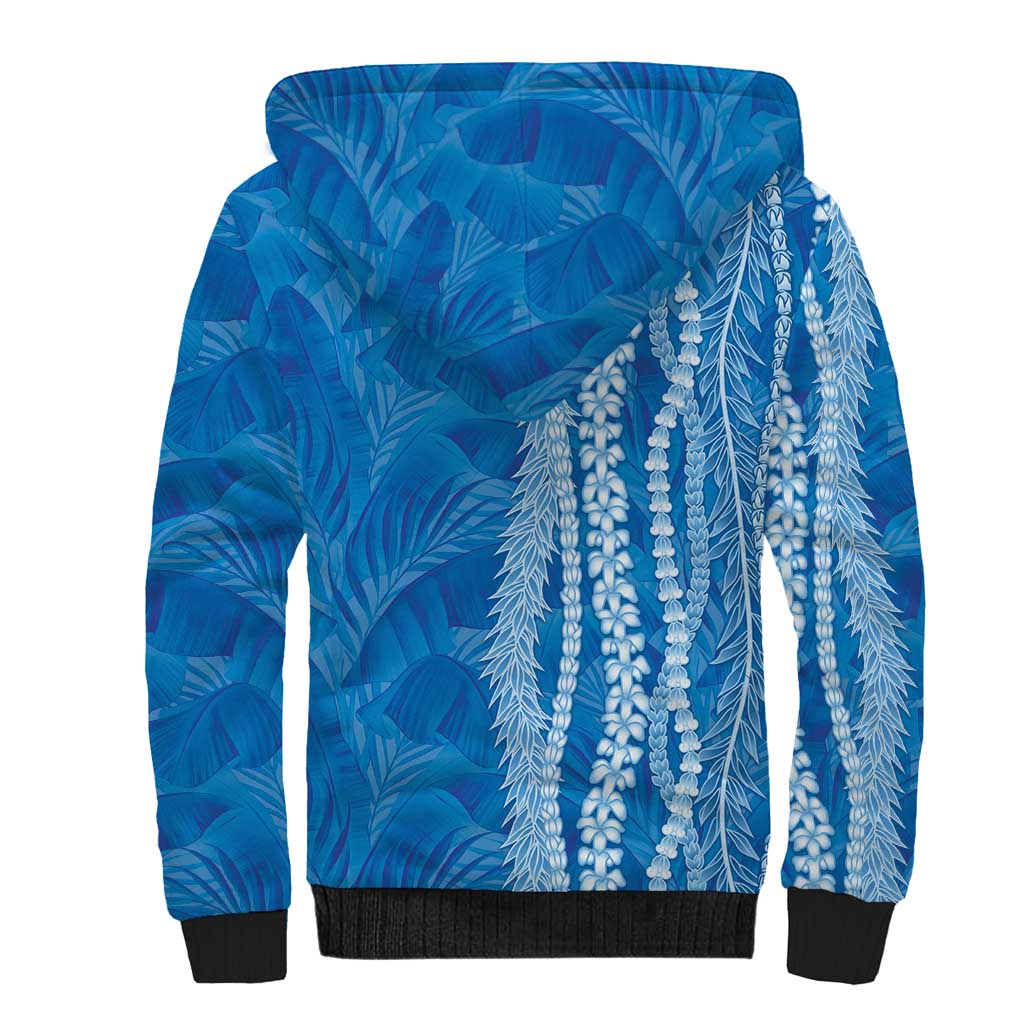 Hawaii Prince Kuhio Sherpa Hoodie Blue Hawaiian Lau Maia With Leis