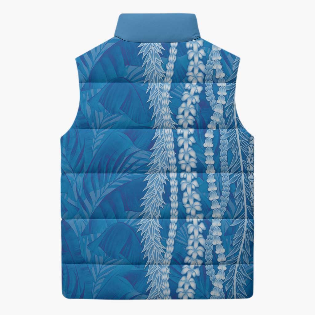 Hawaii Prince Kuhio Sleeveless Puffer Jacket Blue Hawaiian Lau Maia With Leis