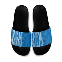 Hawaii Prince Kuhio Slide Sandals Blue Hawaiian Lau Maia With Leis