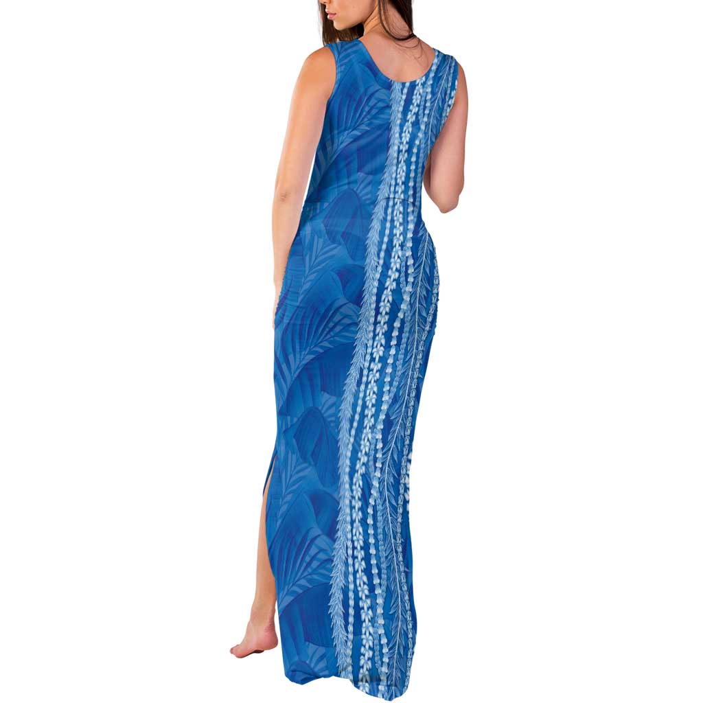 Hawaii Prince Kuhio Tank Maxi Dress Blue Hawaiian Lau Maia With Leis