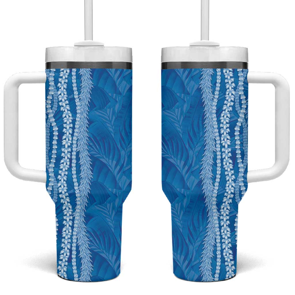 Hawaii Prince Kuhio Tumbler With Handle Blue Hawaiian Lau Maia With Leis LT05 One Size: 40 oz Blue - Polynesian Pride