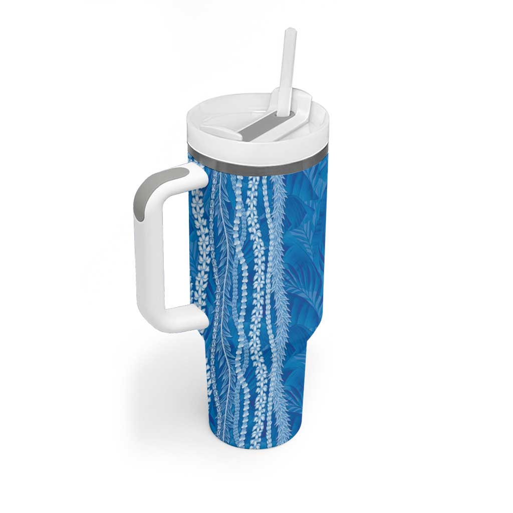 Hawaii Prince Kuhio Tumbler With Handle Blue Hawaiian Lau Maia With Leis LT05 - Polynesian Pride