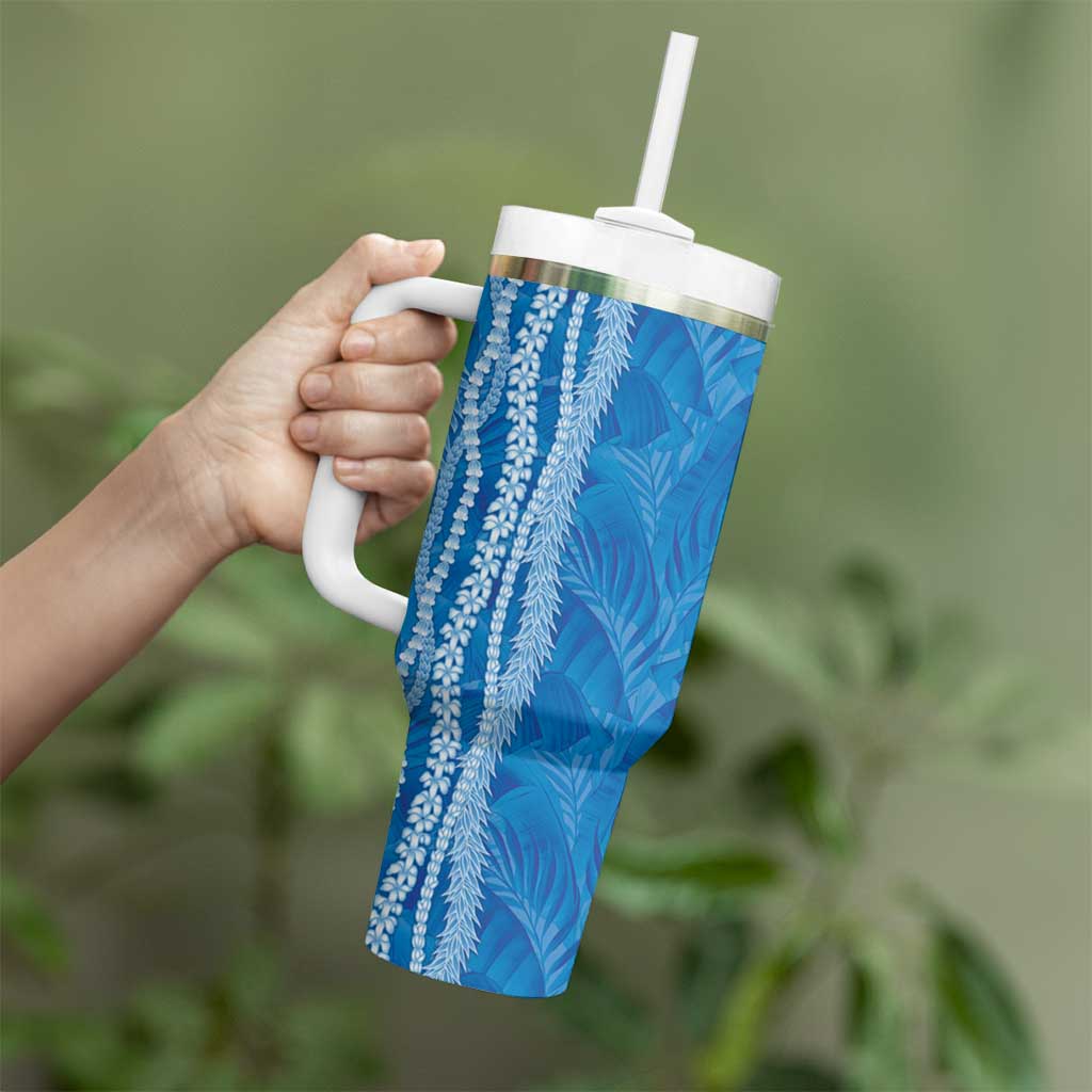 Hawaii Prince Kuhio Tumbler With Handle Blue Hawaiian Lau Maia With Leis LT05 - Polynesian Pride