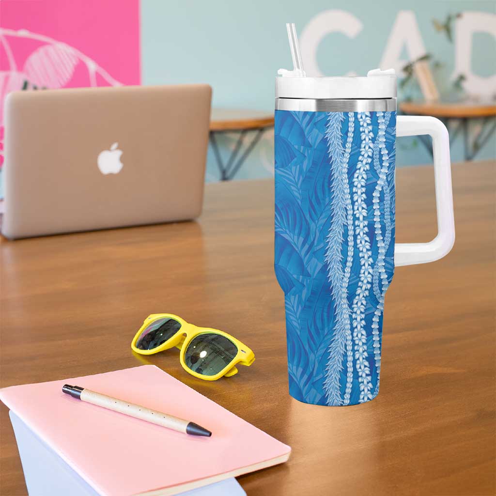 Hawaii Prince Kuhio Tumbler With Handle Blue Hawaiian Lau Maia With Leis LT05 - Polynesian Pride