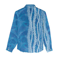 Hawaii Prince Kuhio Women Casual Shirt Blue Hawaiian Lau Maia With Leis LT05 - Polynesian Pride