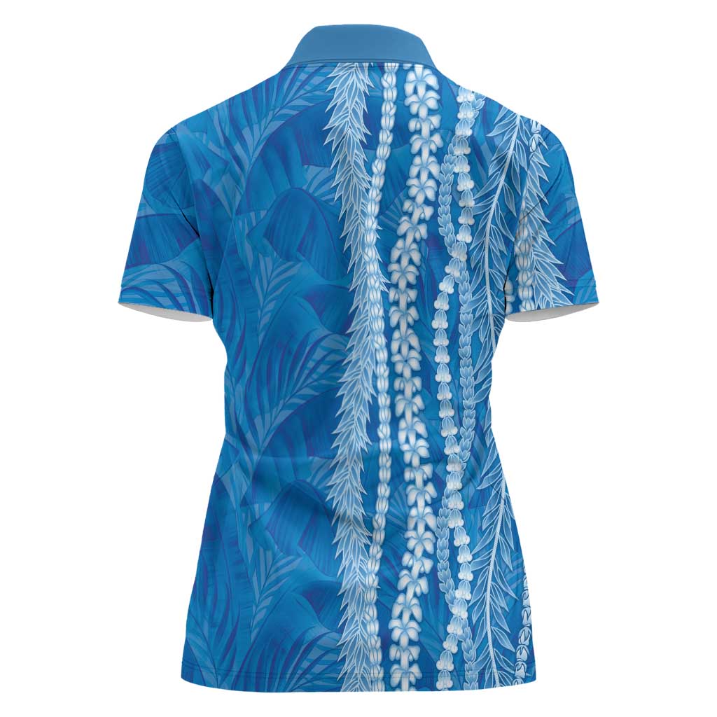 Hawaii Prince Kuhio Women Polo Shirt Blue Hawaiian Lau Maia With Leis LT05 - Polynesian Pride
