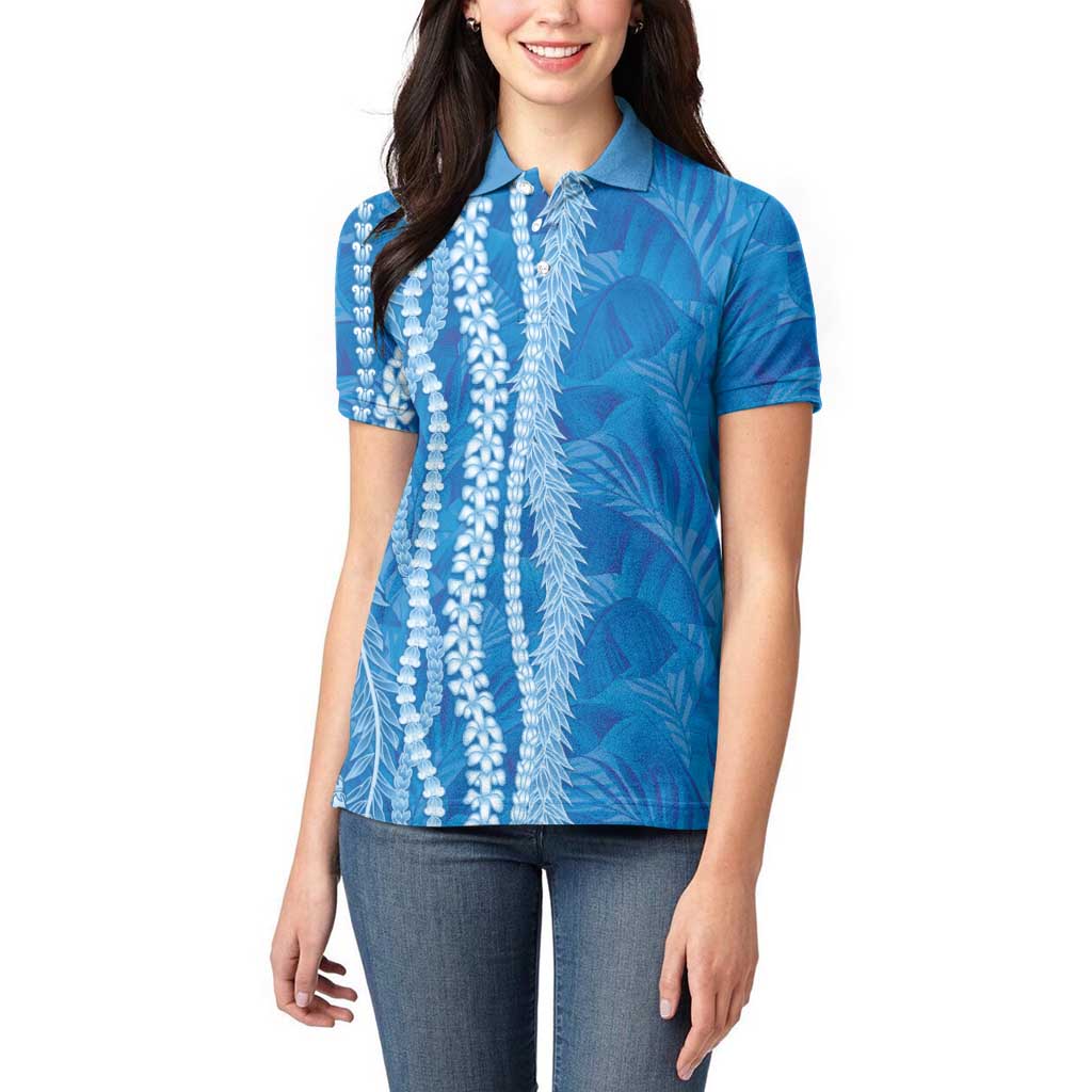 Hawaii Prince Kuhio Women Polo Shirt Blue Hawaiian Lau Maia With Leis LT05 - Polynesian Pride