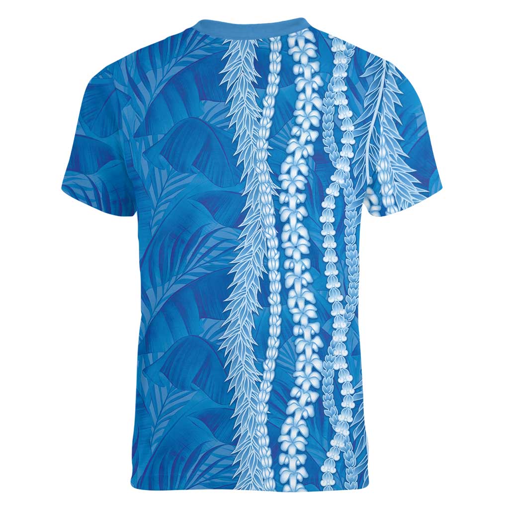 Hawaii Prince Kuhio Women V-Neck T-Shirt Blue Hawaiian Lau Maia With Leis LT05 - Polynesian Pride