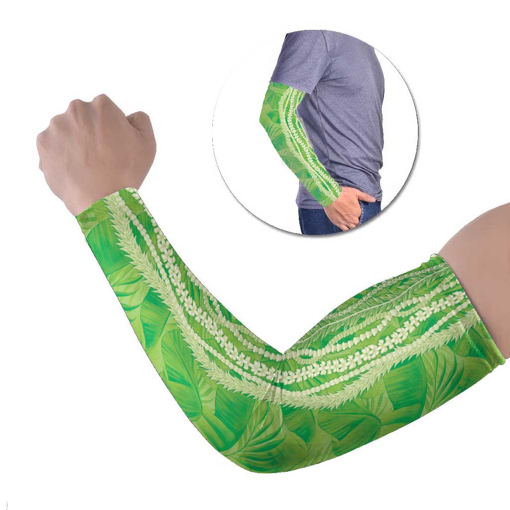 Hawaii Prince Kuhio Arm Sleeves Lime Green Hawaiian Lau Maia With Leis LT05 Set of 2 Green - Polynesian Pride