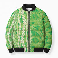Hawaii Prince Kuhio Bomber Puffer Jacket Lime Green Hawaiian Lau Maia With Leis