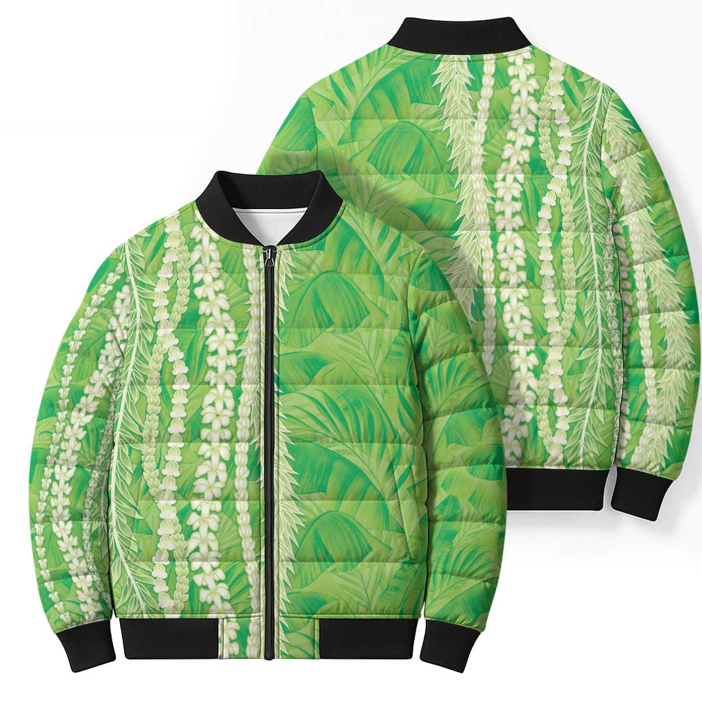 Hawaii Prince Kuhio Bomber Puffer Jacket Lime Green Hawaiian Lau Maia With Leis