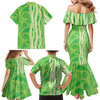 Hawaii Prince Kuhio Family Matching Mermaid Dress and Hawaiian Shirt Lime Green Hawaiian Lau Maia With Leis LT05 - Polynesian Pride