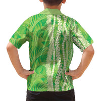 Hawaii Prince Kuhio Family Matching Off Shoulder Short Dress and Hawaiian Shirt Lime Green Hawaiian Lau Maia With Leis LT05 - Polynesian Pride