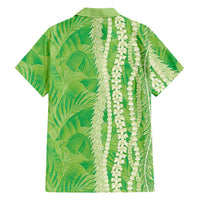Hawaii Prince Kuhio Family Matching Puletasi and Hawaiian Shirt Lime Green Hawaiian Lau Maia With Leis LT05 - Polynesian Pride