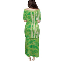 Hawaii Prince Kuhio Family Matching Puletasi and Hawaiian Shirt Lime Green Hawaiian Lau Maia With Leis LT05 - Polynesian Pride