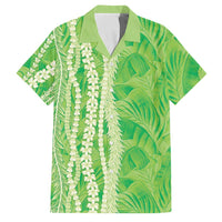 Hawaii Prince Kuhio Family Matching Summer Maxi Dress and Hawaiian Shirt Lime Green Hawaiian Lau Maia With Leis LT05 Dad's Shirt - Short Sleeve Green - Polynesian Pride