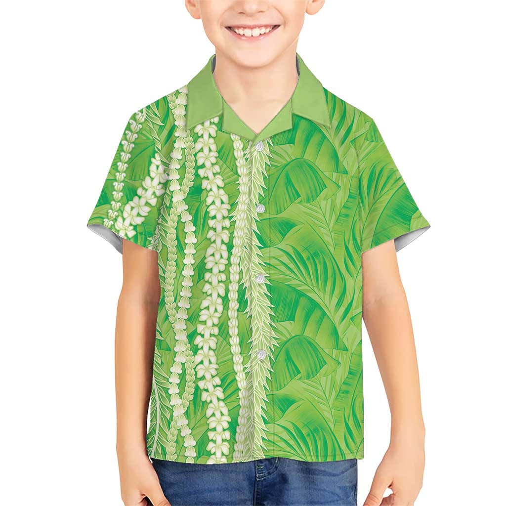 Hawaii Prince Kuhio Family Matching Tank Maxi Dress and Hawaiian Shirt Lime Green Hawaiian Lau Maia With Leis LT05 Son's Shirt Green - Polynesian Pride