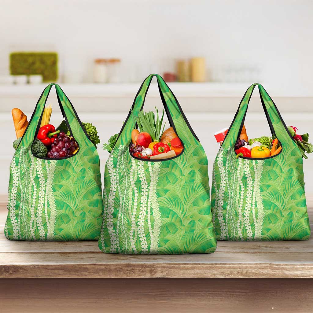 Hawaii Prince Kuhio Grocery Bag Lime Green Hawaiian Lau Maia With Leis LT05 3-pack One Size Green - Polynesian Pride