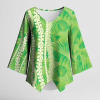 Hawaii Prince Kuhio Kimono Sleeve Blouse Lime Green Hawaiian Lau Maia With Leis