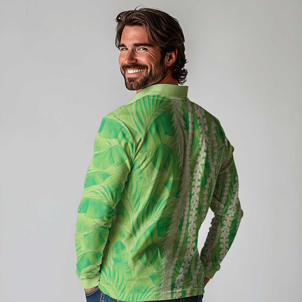 Hawaii Prince Kuhio Long Sleeve Polo Shirt Lime Green Hawaiian Lau Maia With Leis
