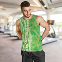 Hawaii Prince Kuhio Men Tank Top Lime Green Hawaiian Lau Maia With Leis
