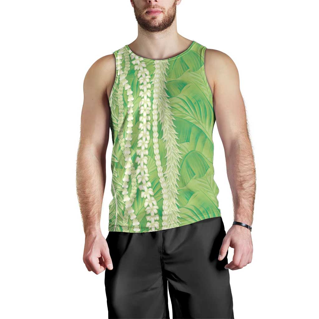 Hawaii Prince Kuhio Men Tank Top Lime Green Hawaiian Lau Maia With Leis