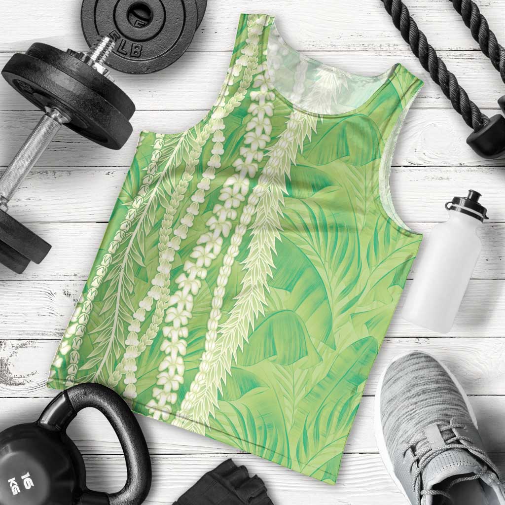 Hawaii Prince Kuhio Men Tank Top Lime Green Hawaiian Lau Maia With Leis