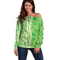 Hawaii Prince Kuhio Off Shoulder Sweater Lime Green Hawaiian Lau Maia With Leis LT05 Women Green - Polynesian Pride