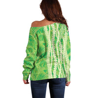 Hawaii Prince Kuhio Off Shoulder Sweater Lime Green Hawaiian Lau Maia With Leis LT05 - Polynesian Pride