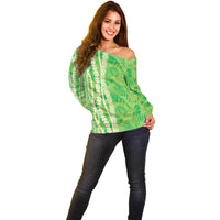 Hawaii Prince Kuhio Off Shoulder Sweater Lime Green Hawaiian Lau Maia With Leis LT05 - Polynesian Pride