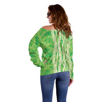 Hawaii Prince Kuhio Off Shoulder Sweater Lime Green Hawaiian Lau Maia With Leis LT05 - Polynesian Pride