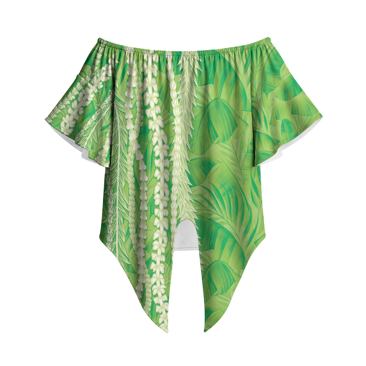 Hawaii Prince Kuhio Off Shoulder Wrap Waist Top Lime Green Hawaiian Lau Maia With Leis LT05 Green - Polynesian Pride