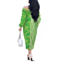 Hawaii Prince Kuhio Off The Shoulder Long Sleeve Dress Lime Green Hawaiian Lau Maia With Leis LT05 - Polynesian Pride
