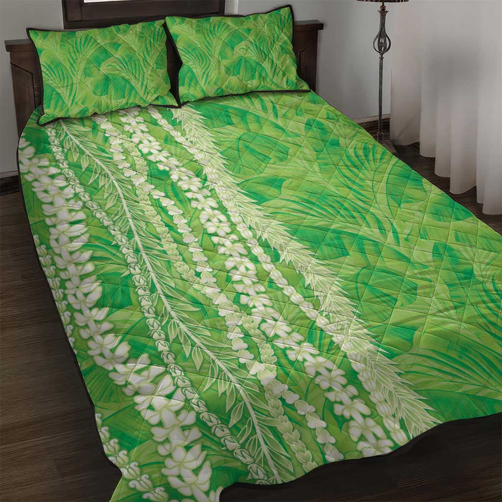 Hawaii Prince Kuhio Quilt Bed Set Lime Green Hawaiian Lau Maia With Leis LT05 Green - Polynesian Pride