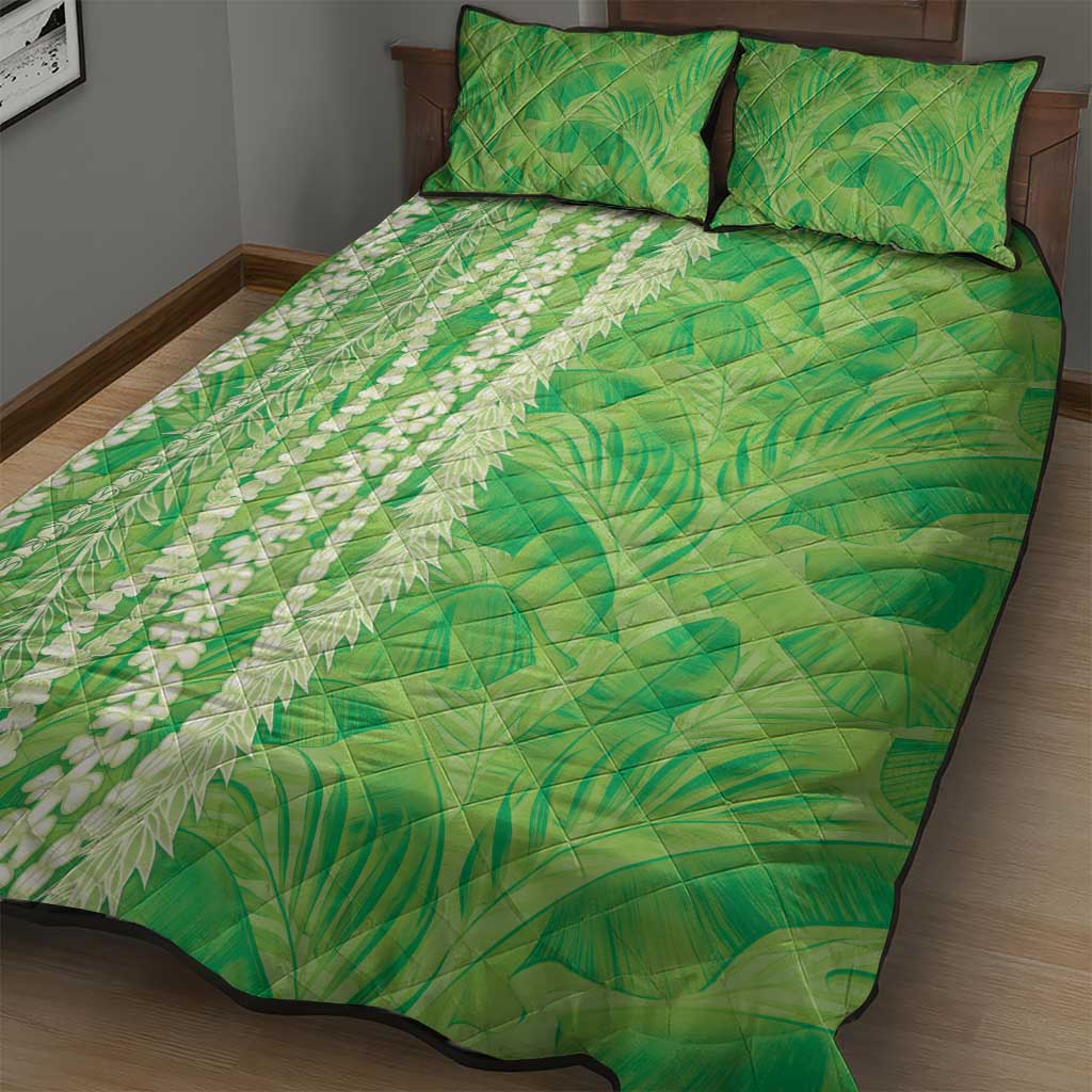 Hawaii Prince Kuhio Quilt Bed Set Lime Green Hawaiian Lau Maia With Leis LT05 - Polynesian Pride