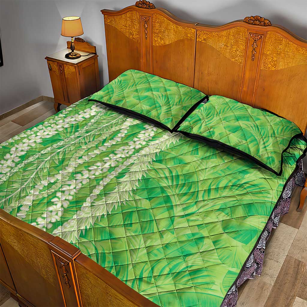 Hawaii Prince Kuhio Quilt Bed Set Lime Green Hawaiian Lau Maia With Leis LT05 - Polynesian Pride