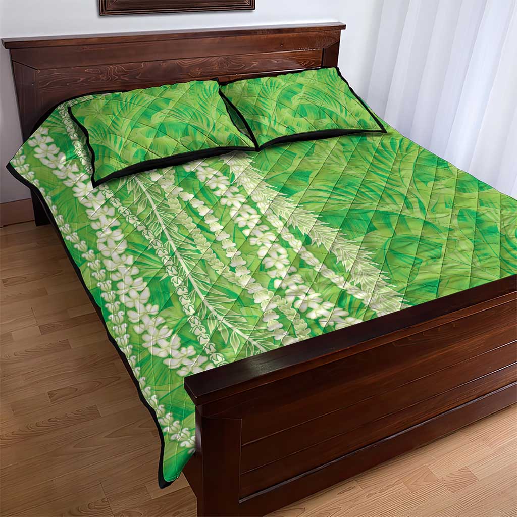 Hawaii Prince Kuhio Quilt Bed Set Lime Green Hawaiian Lau Maia With Leis LT05 - Polynesian Pride