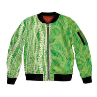Hawaii Prince Kuhio Sleeve Zip Bomber Jacket Lime Green Hawaiian Lau Maia With Leis LT05 Unisex Green - Polynesian Pride